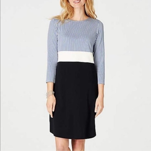 J. Jill Dresses & Skirts - J.  Jill Striped Colorblock Dress 3/4 Sleeve Blue White Black size Large